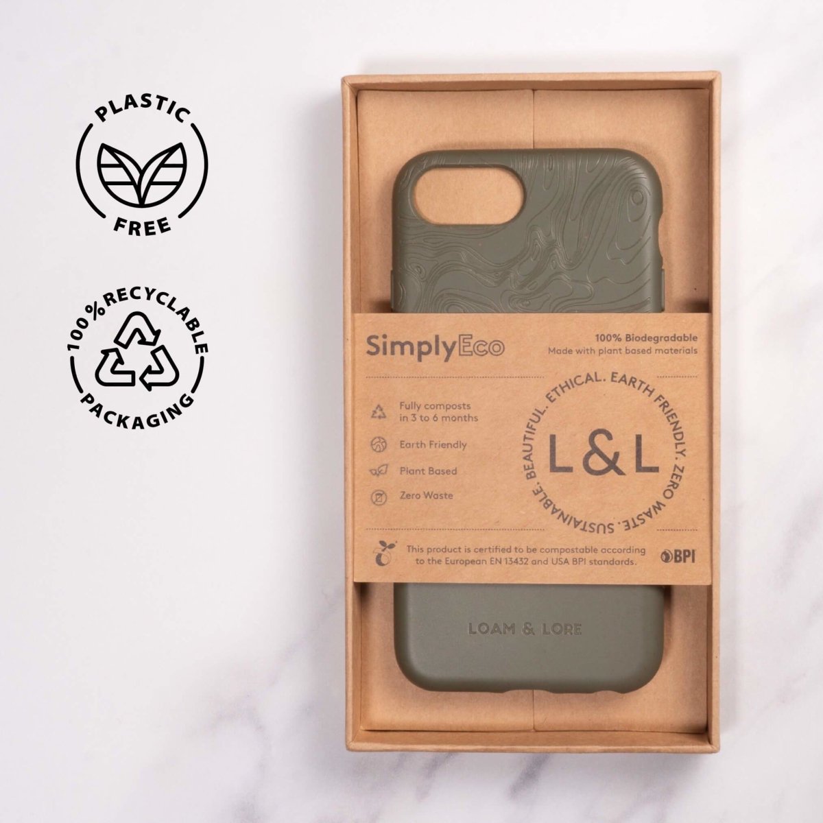 Eco Phone Case | iPhone SE 2020, iPhone 6, iPhone 7, iPhone 8 Compostable Case | Moss Green - Loam & Lore