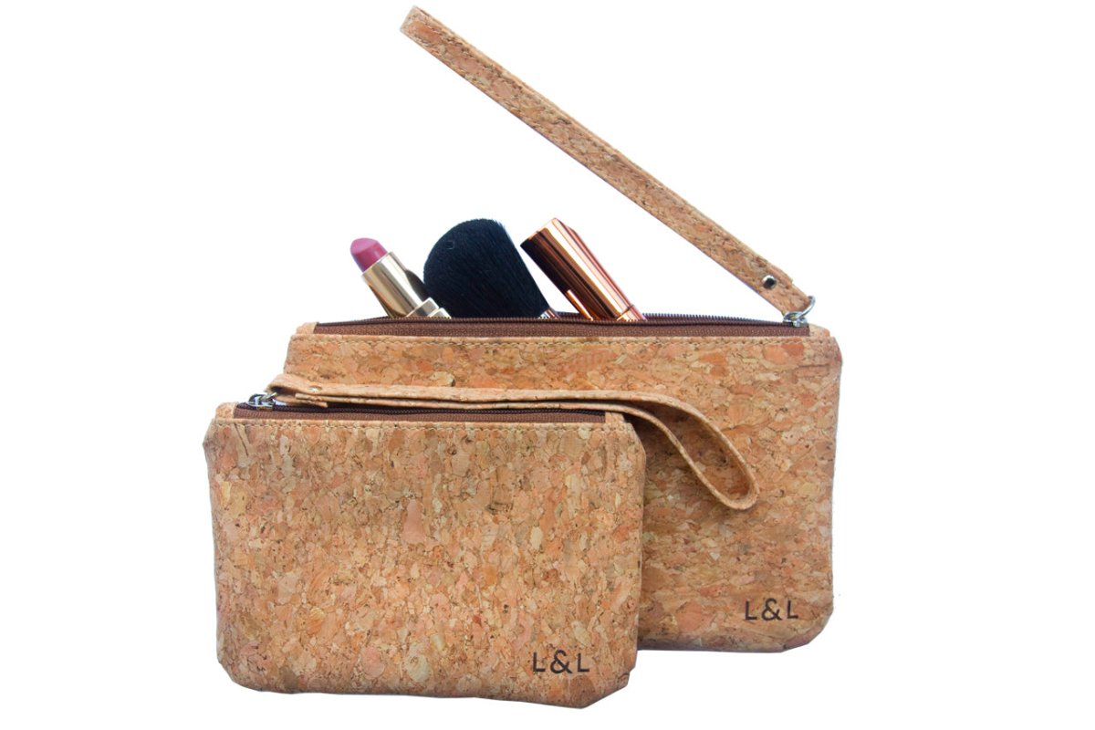 LOAM & LORE Eco and Vegan Friendly Cork Clutch Set With 2 Sizes Carry Cork Bag, Natural - Loam & Lore