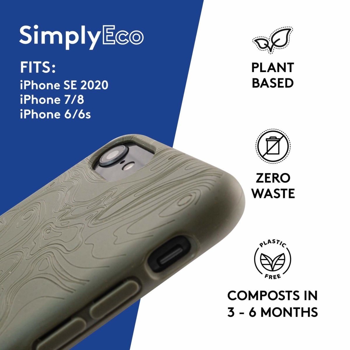 Eco Phone Case | iPhone SE 2020, iPhone 6, iPhone 7, iPhone 8 Compostable Case | Moss Green - Loam & Lore