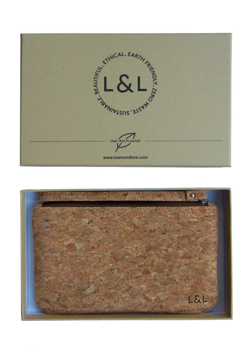 LOAM & LORE Eco and Vegan Friendly Cork Clutch Set With 2 Sizes Carry Cork Bag, Natural - Loam & Lore